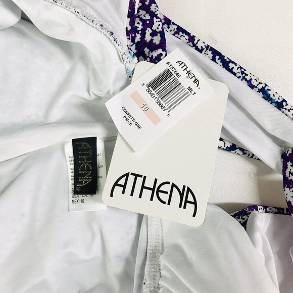 Athena Womens 10 One Piece Swimsuit Flattering Fit Ruched Confetti Blue NWT AL37 - Picture 3 of 5